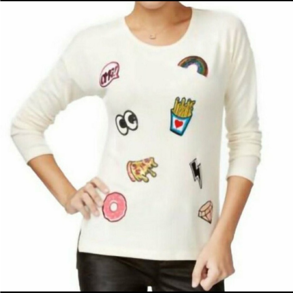Oh MG! Playful Graphic White Blouse Women XS
